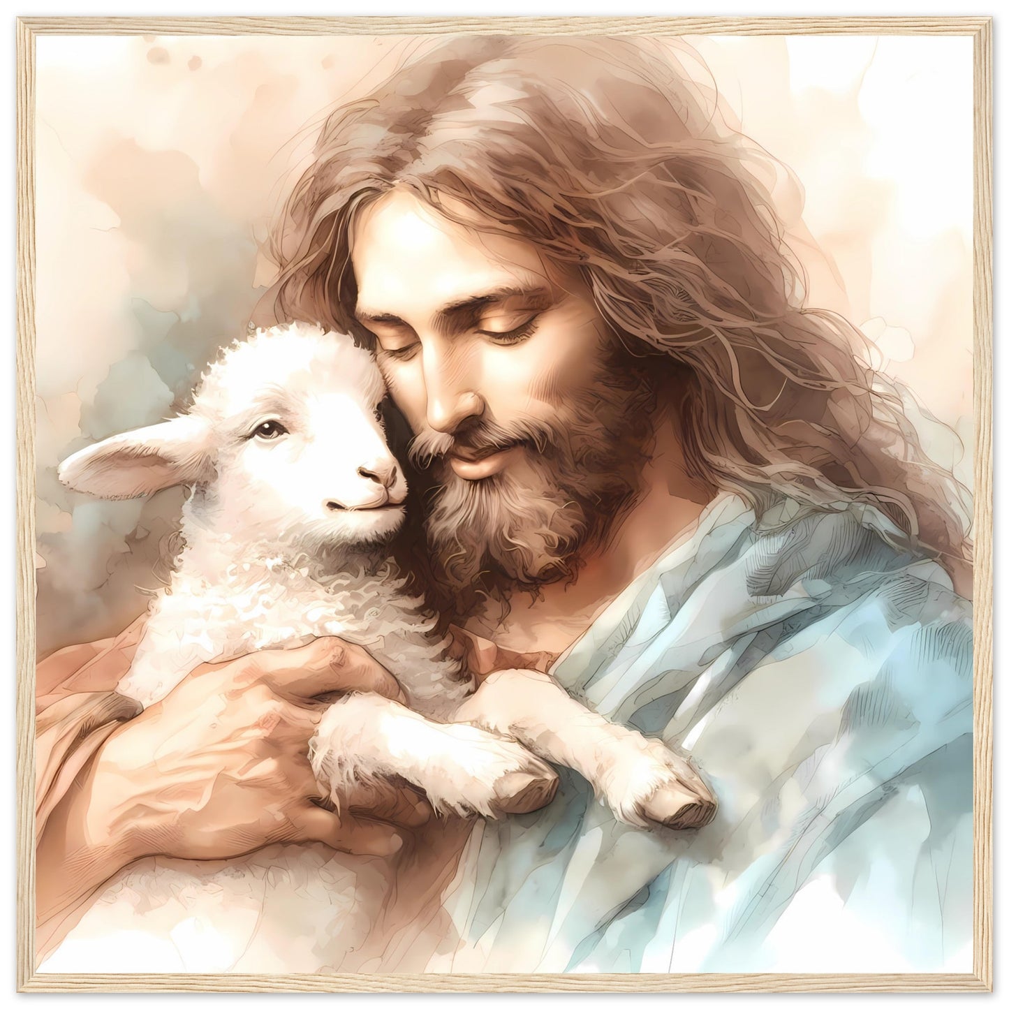 Jesus and the Lamb Watercolor Framed Print